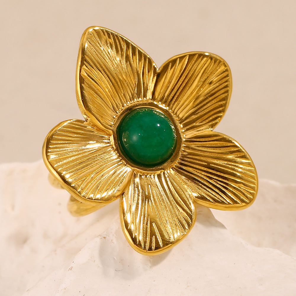 Exaggerated Flower Open Ring-gold Stainless Steel Flower Open Ring