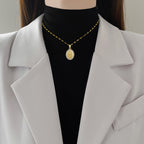 Gold Stainless Steel Diamond Portrait Necklace