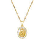 Gold Stainless Steel Diamond Portrait Necklace
