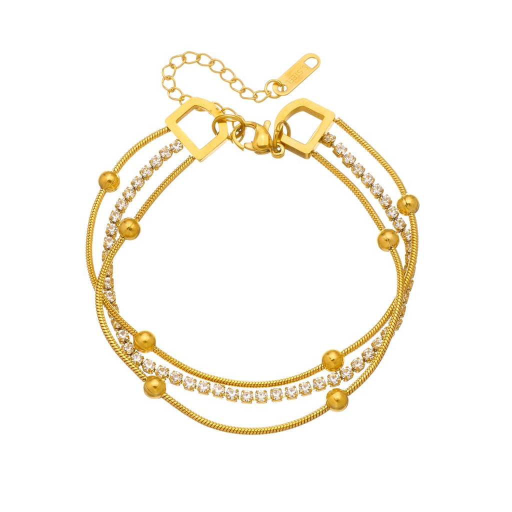 Gold Stainless Steel Multi-bead Bracelet With Diamonds