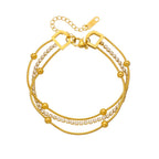 Gold Stainless Steel Multi-bead Bracelet With Diamonds