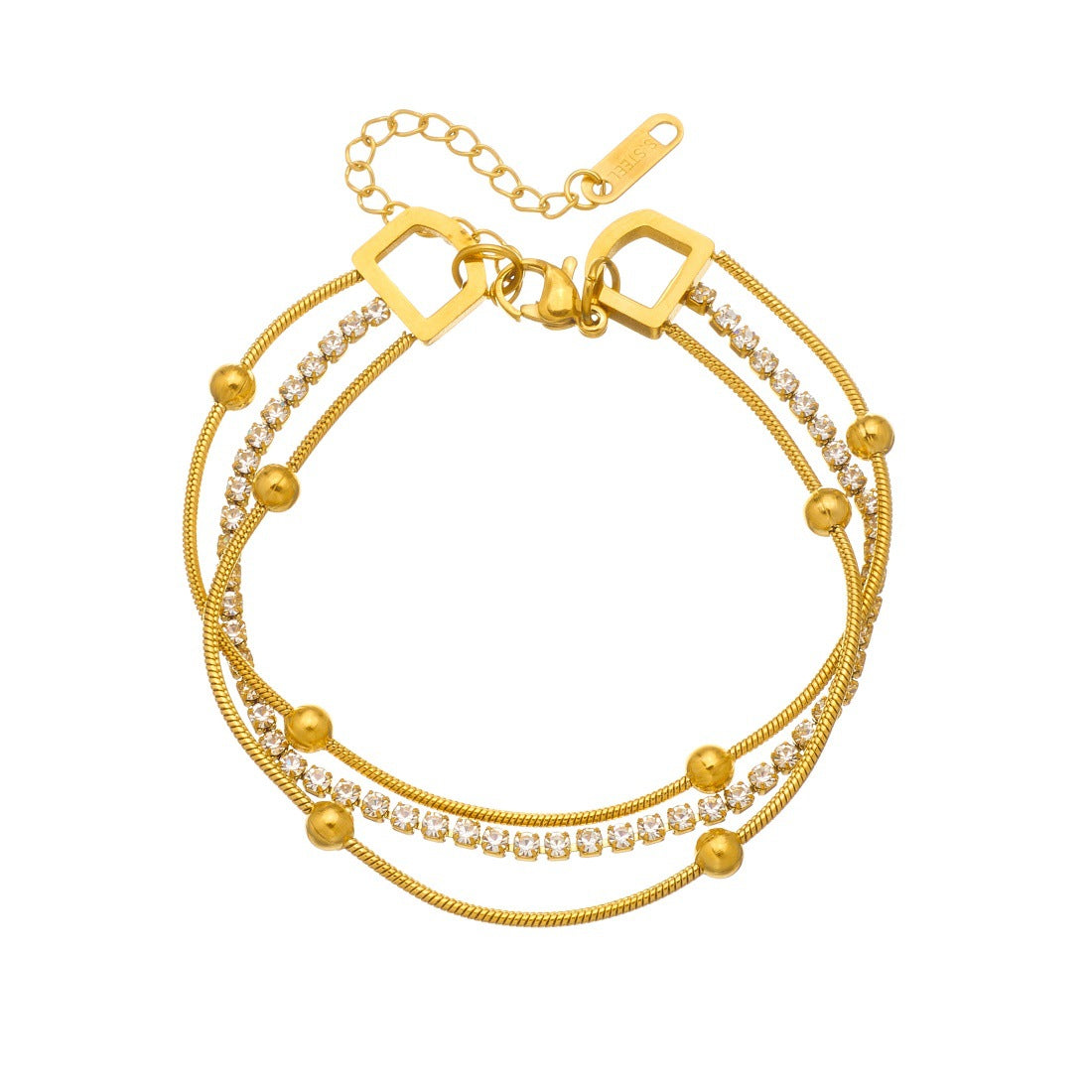 Gold Stainless Steel Multi-bead Bracelet With Diamonds