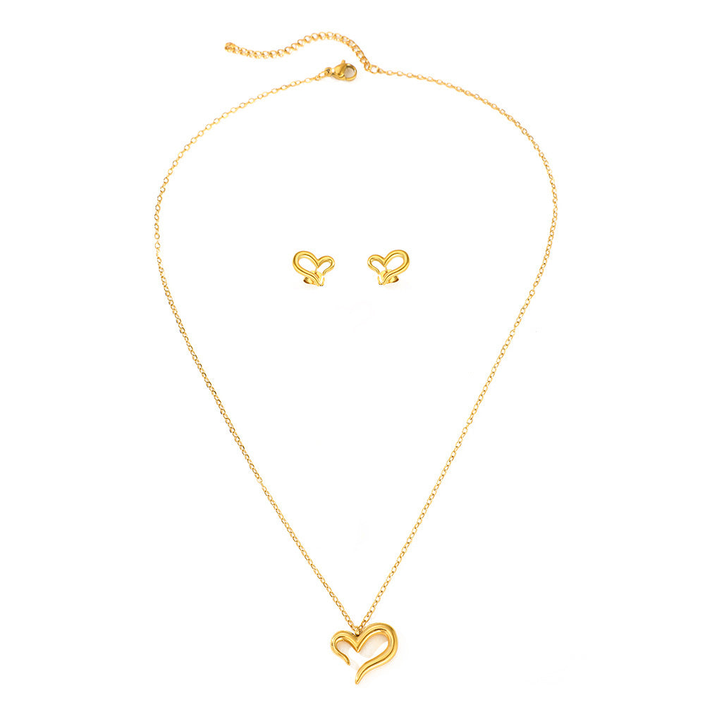 Silver Stainless Steel Heart Necklace Earring Set