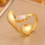 Gold 18k Gold Plated Leaf Zircon Vintage Stainless Steel Ring