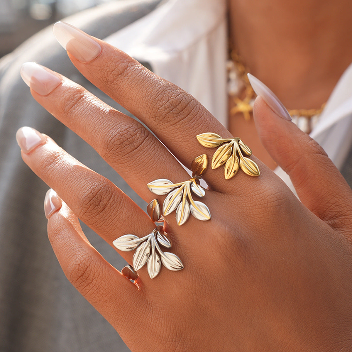 Gold 304 Stainless Steel Leaf Ring