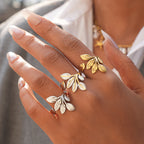 Two-tone 304 Stainless Steel Leaf Ring