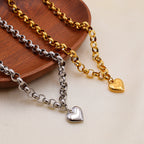 ¡¾h1225¡¿ot Clasp Heart Necklace (gold) Polished Heart Pendant Titanium Steel Bracelet Ot Necklace