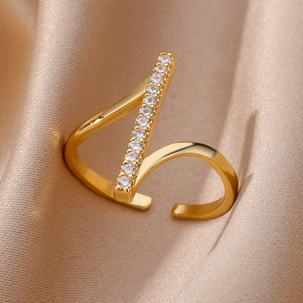 Ring 1# Stainless Steel Round Ring With Diamonds