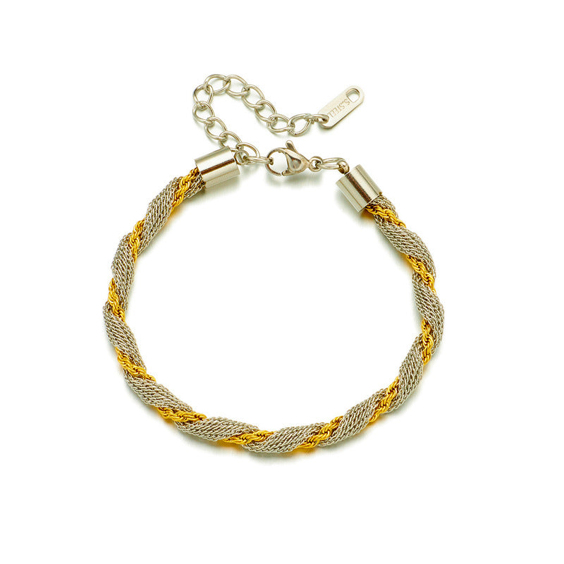 Silver Stainless Steel Color-blocked Twisted Bracelet