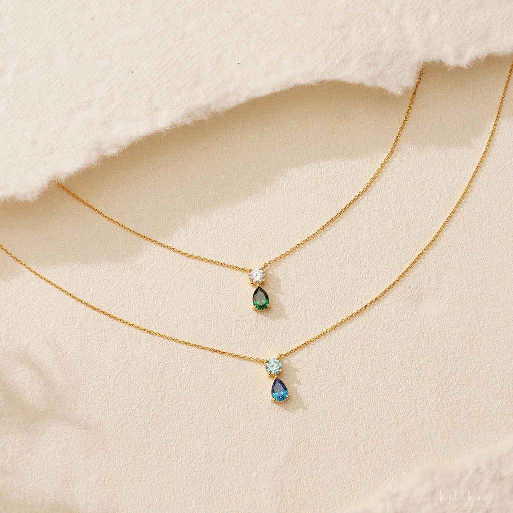 April + Transparency Titanium Steel Diamond-encrusted Teardrop Necklace