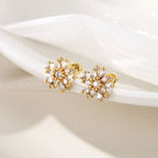 Gold Stainless Steel Snowflake Earrings Inlaid With Zircon