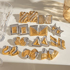 Gold And Silver 6 Stainless Steel Contrast Geometric Texture Earrings