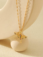Fashion One Piece Diamond-encrusted Golden Dragonfly Stainless Steel Diamond Dragonfly Necklace