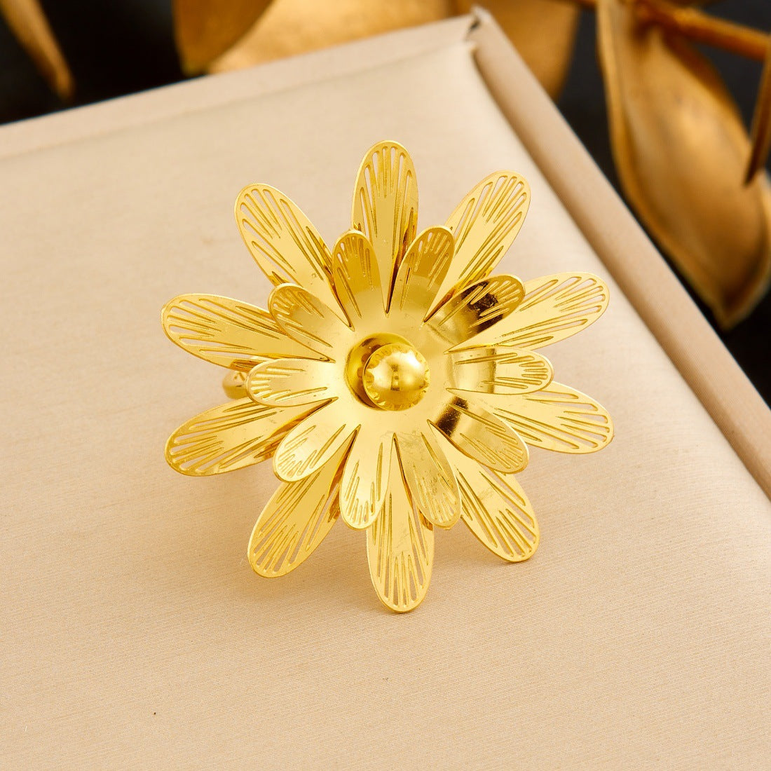 Ring #2 Stainless Steel Diamond-encrusted Flower Ring