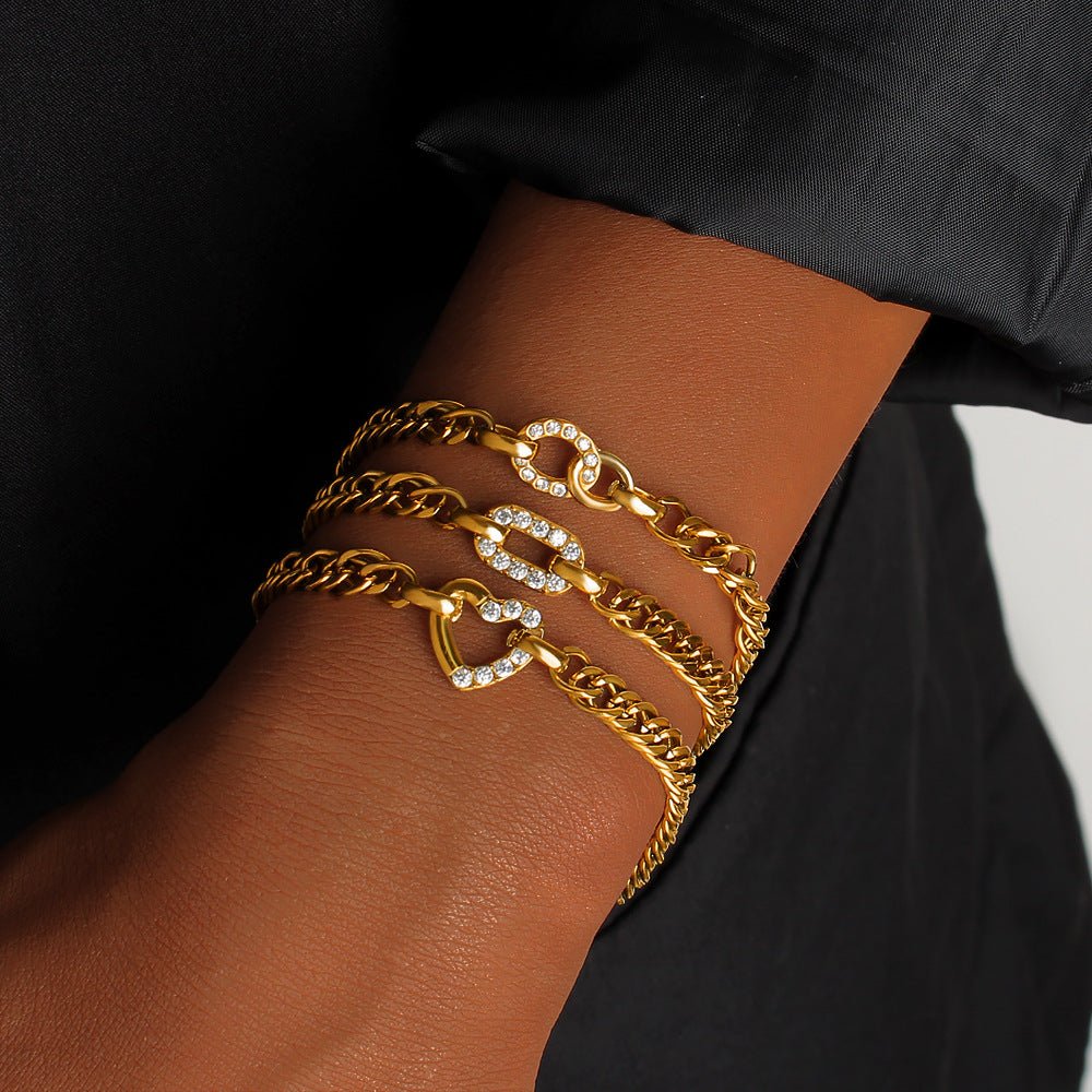Bracelet #1 Titanium Steel Diamond-encrusted Heart Bracelet