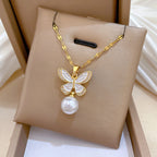 Necklace Stainless Steel Pearl Butterfly Necklace