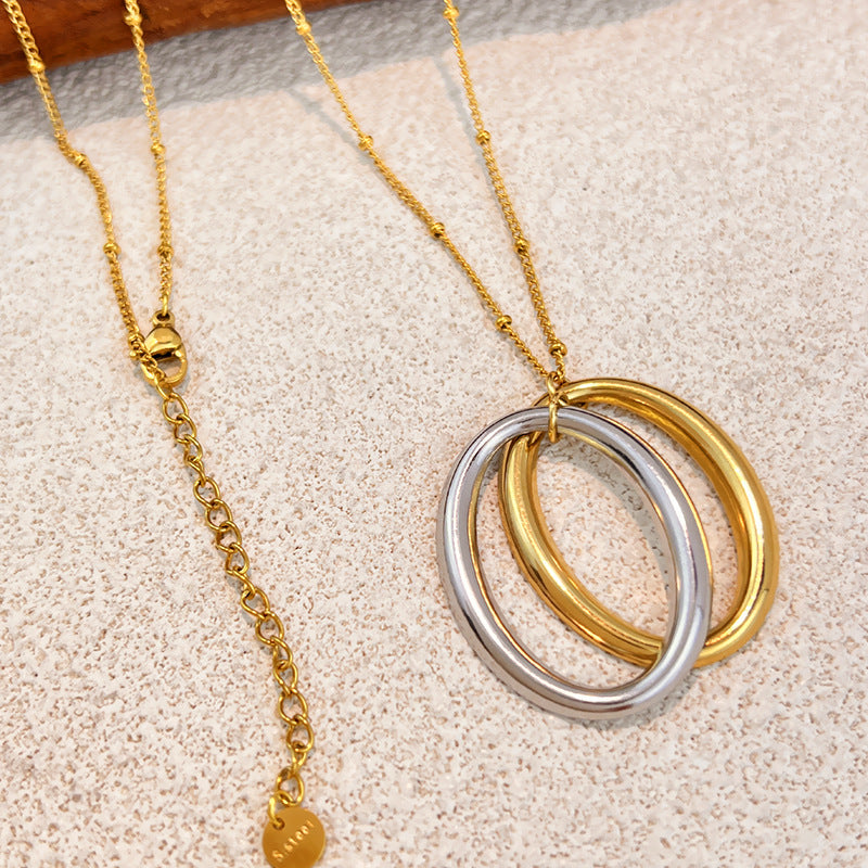 Two-tone 2# Stainless Steel Oval Necklace