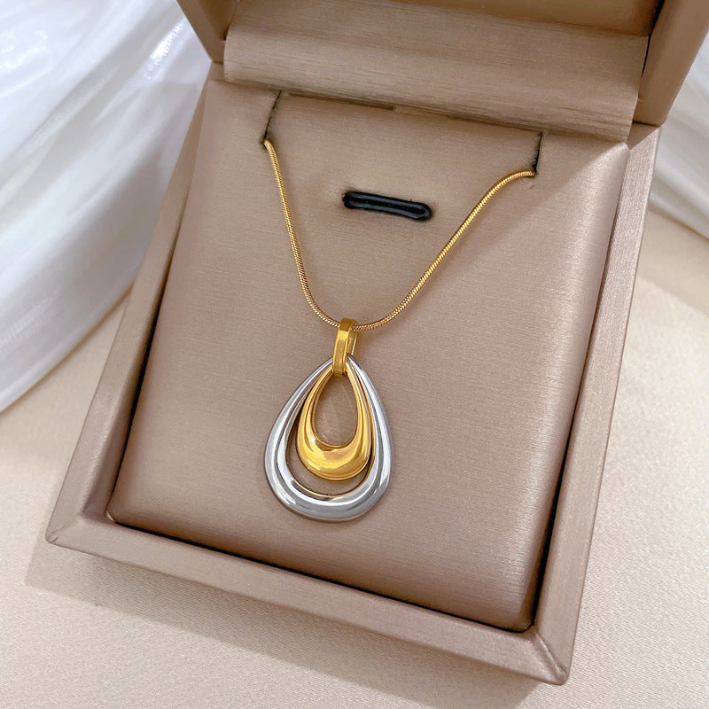 Fashion Gold And Silver Stainless Steel Double Layer Teardrop Necklace