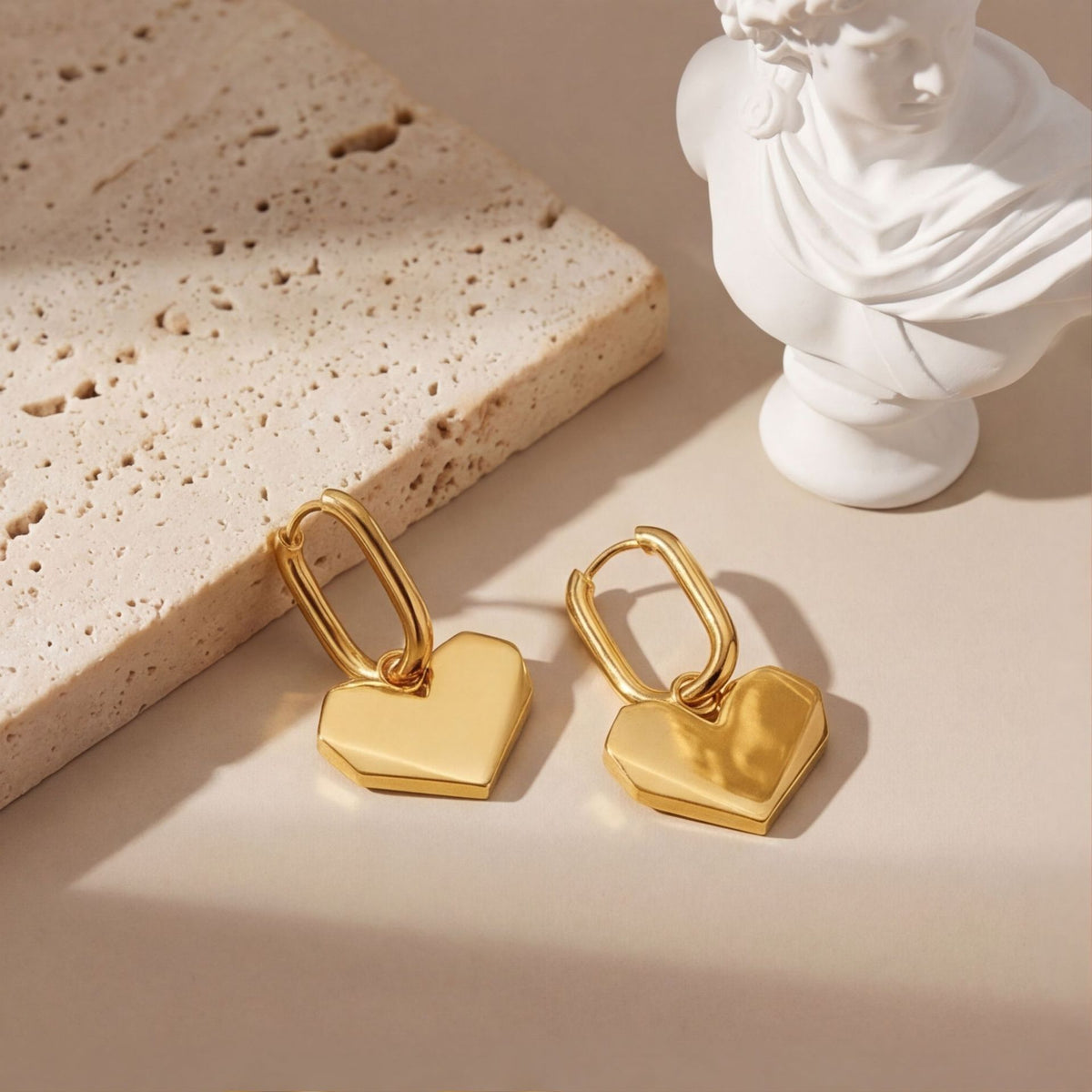 Gold 18k Gold Titanium Steel Faceted Mirror Heart Earrings