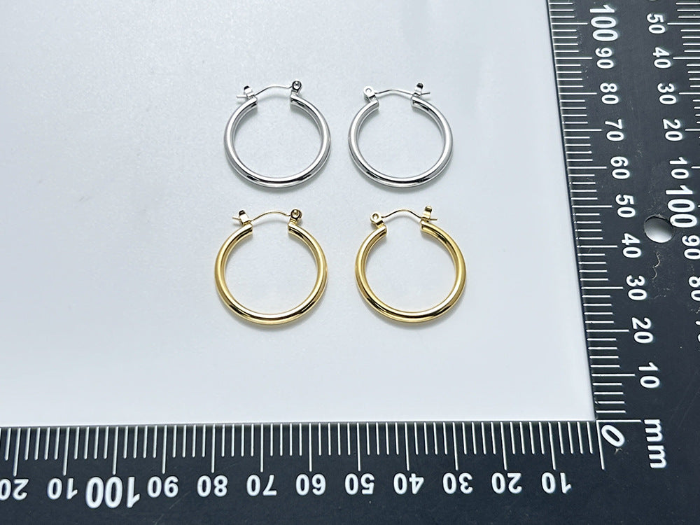 Silver Stainless Steel Round Earrings