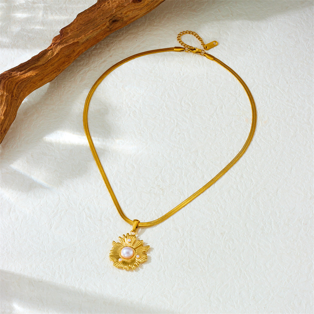 Gold Stainless Steel Flower Necklace