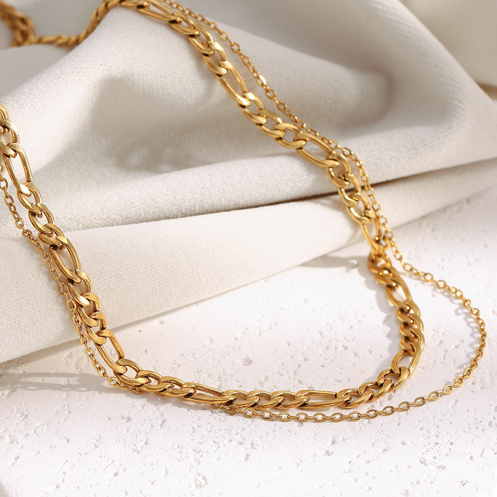 Double Layer Necklace-gold Stainless Steel Double Chain Necklace