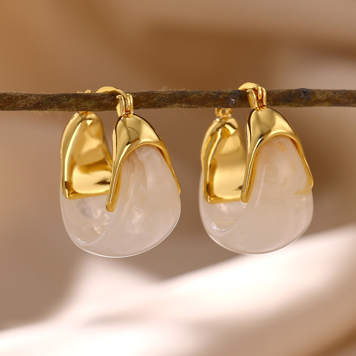 Earring #17 Irregular Resin Amber 18k Steel Earrings