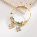 White Gold Stainless Steel Pan Family Style Beaded Four-leaf Clover Alloy Pendant Bracelet