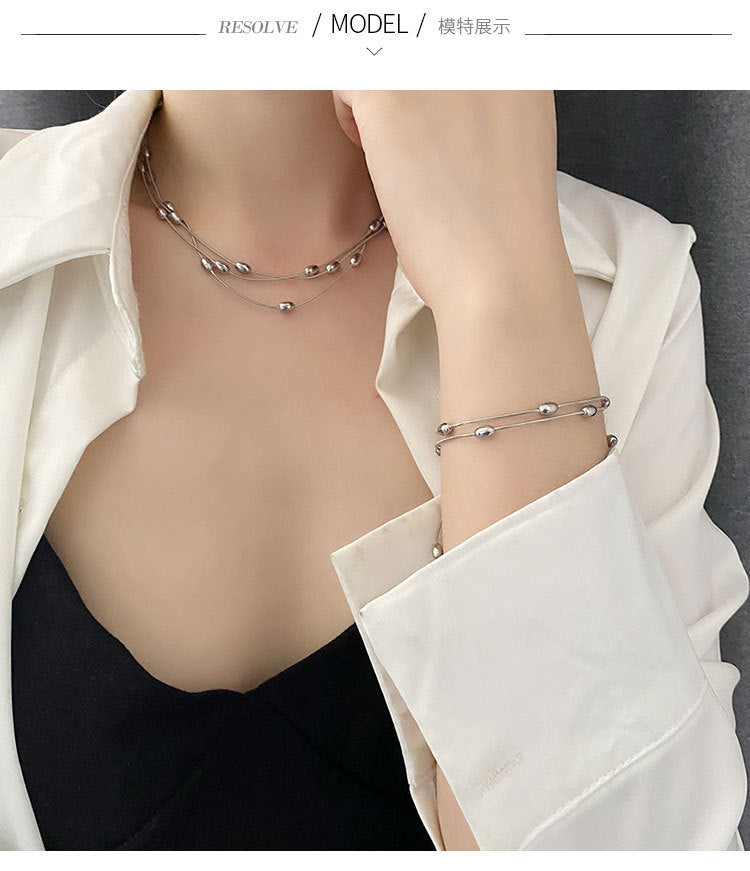 Gold Bracelet Titanium Steel Oval Bead Double Bracelet