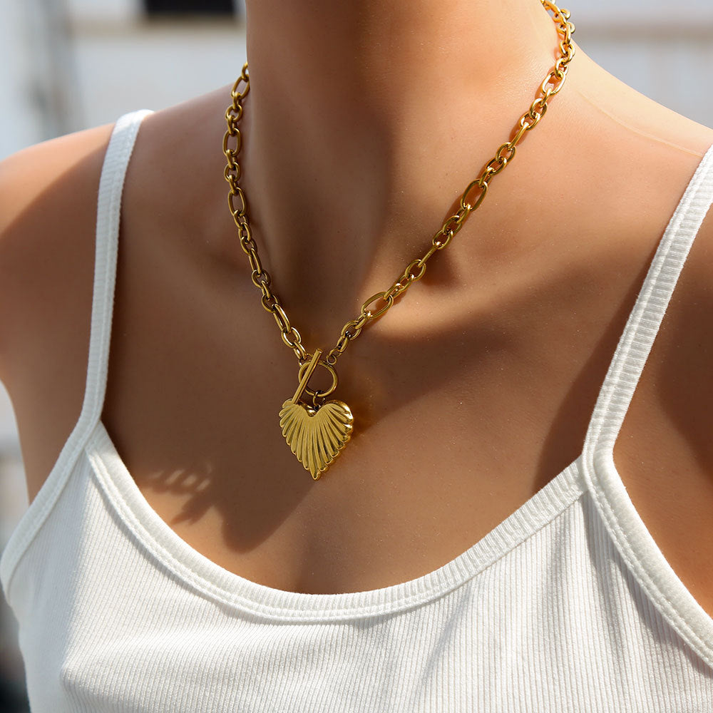 Ot Buckle Hollow Heart 304 Stainless Steel Ot Buckle Hollow Heart Necklace