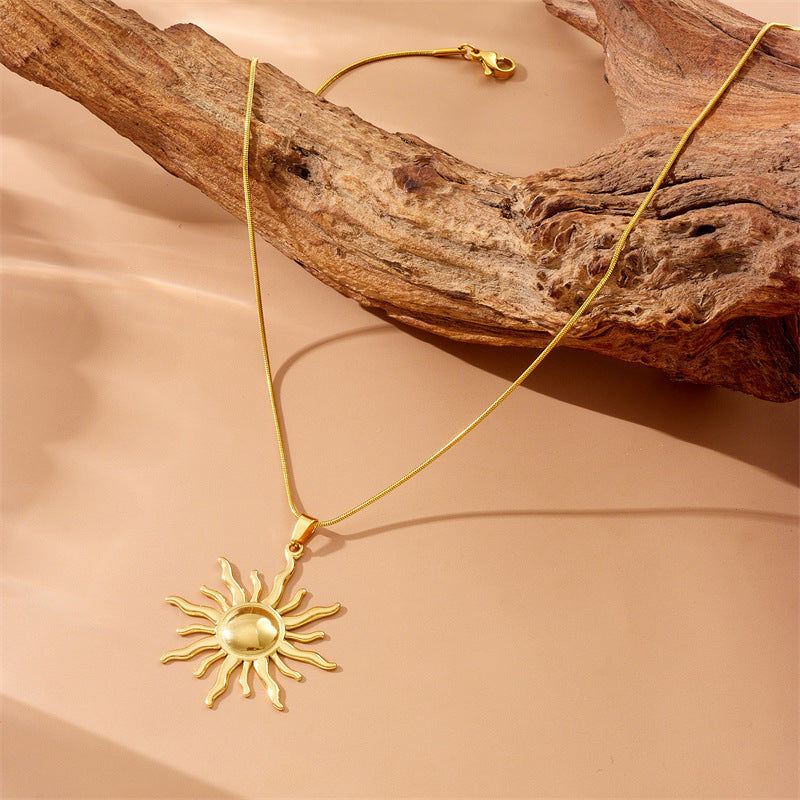 Gold Stainless Steel Sun Necklace