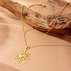 Gold Stainless Steel Sun Necklace