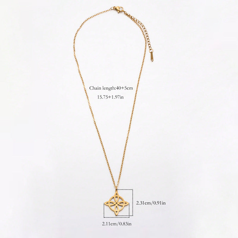 Gold Stainless Steel Openwork Witch Knot Necklace