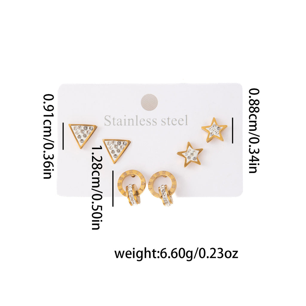 Star Rhinestone Set Titanium Steel Diamond Star Earring Set