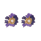 White Alloy Pearl-inlaid 3d Flower Earrings
