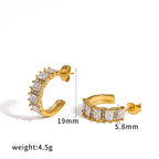 Gold 18k Gold Titanium Steel Prong Setting Pave Zircon C Shape Earrings