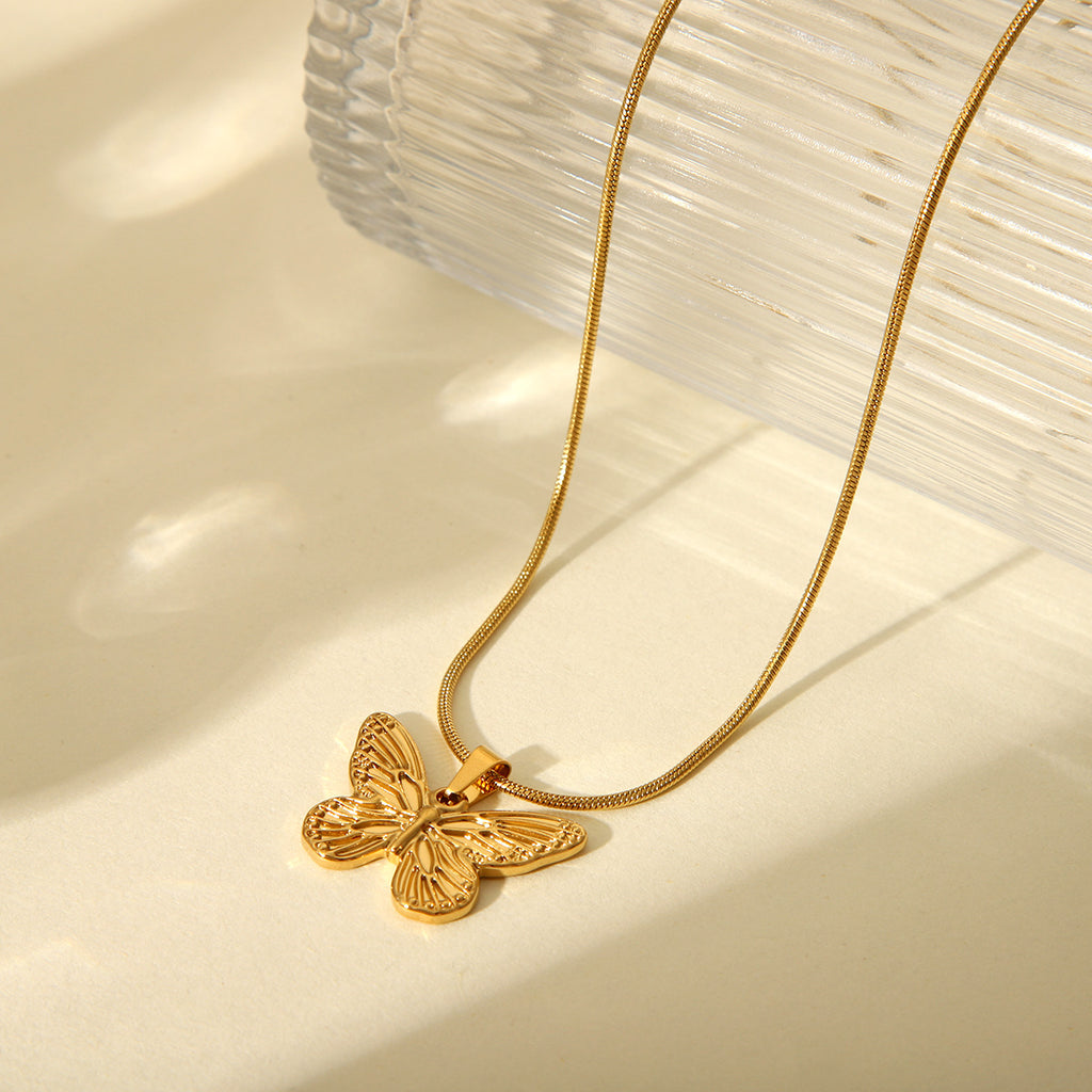 Gold Stainless Steel Butterfly Necklace