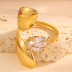 Gold 18k Gold Plated Leaf Zircon Vintage Stainless Steel Ring