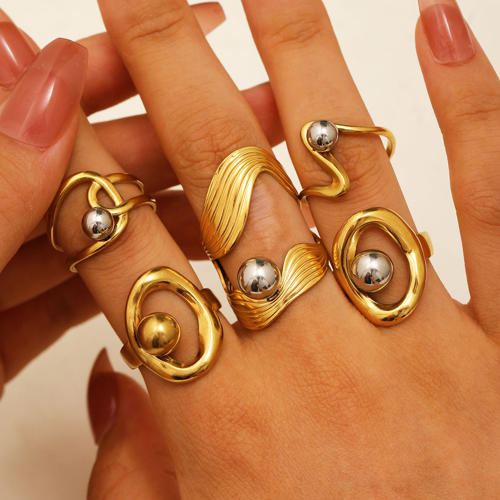 Ring 3# Stainless Steel Colorblock Bead Open Ring