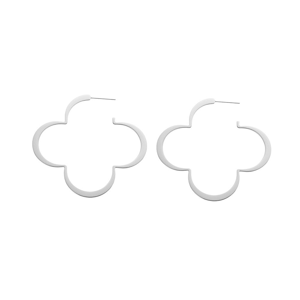 Silver Stainless Steel Four-leaf Clover Earrings