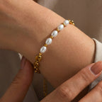 Gold Stainless Steel Pearl Pig Nose Bracelet