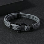 Black Leather Braided Horseshoe Buckle Men's Bracelet