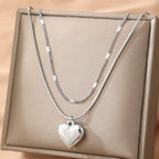 Gold Stainless Steel Heart Double Layer Necklace