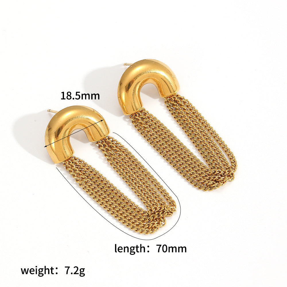 Gold Tassel Chain Stainless Steel Earrings