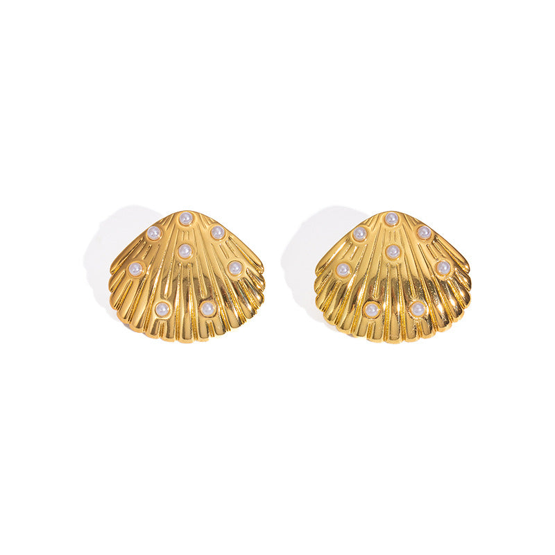 Gold And Silver Color-blocked Peanut-shaped Earrings Titanium Steel Irregular Earrings