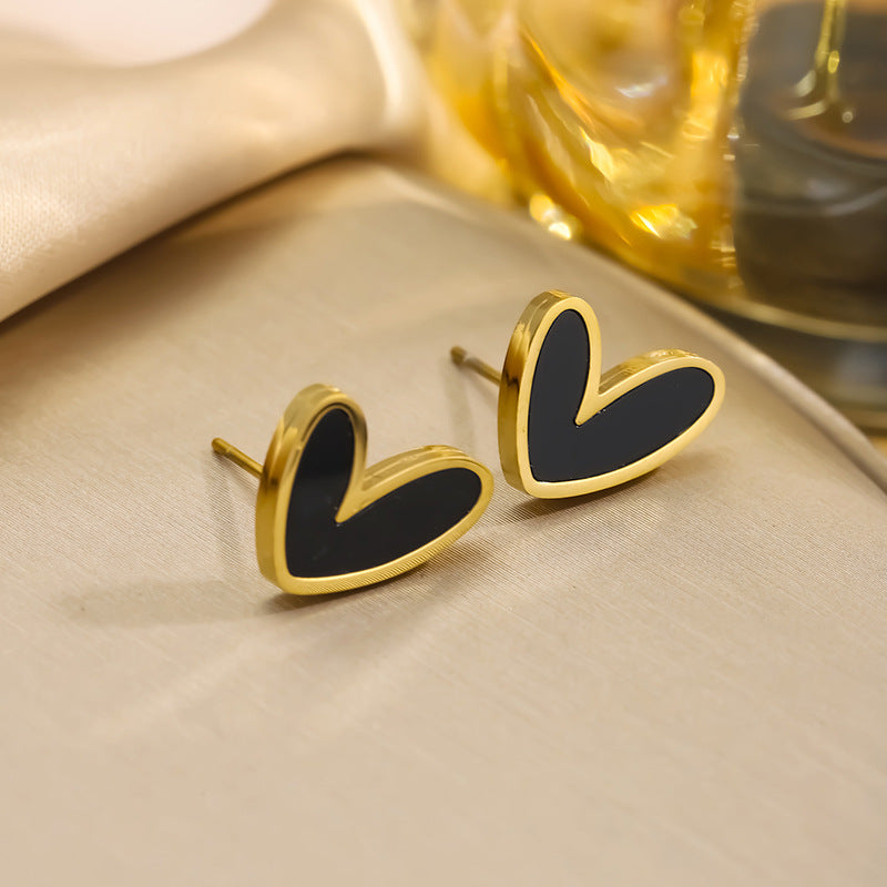 Heart Black Shell Necklace Gold Titanium Steel Heart Necklace