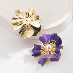 White Alloy Pearl-inlaid 3d Flower Earrings