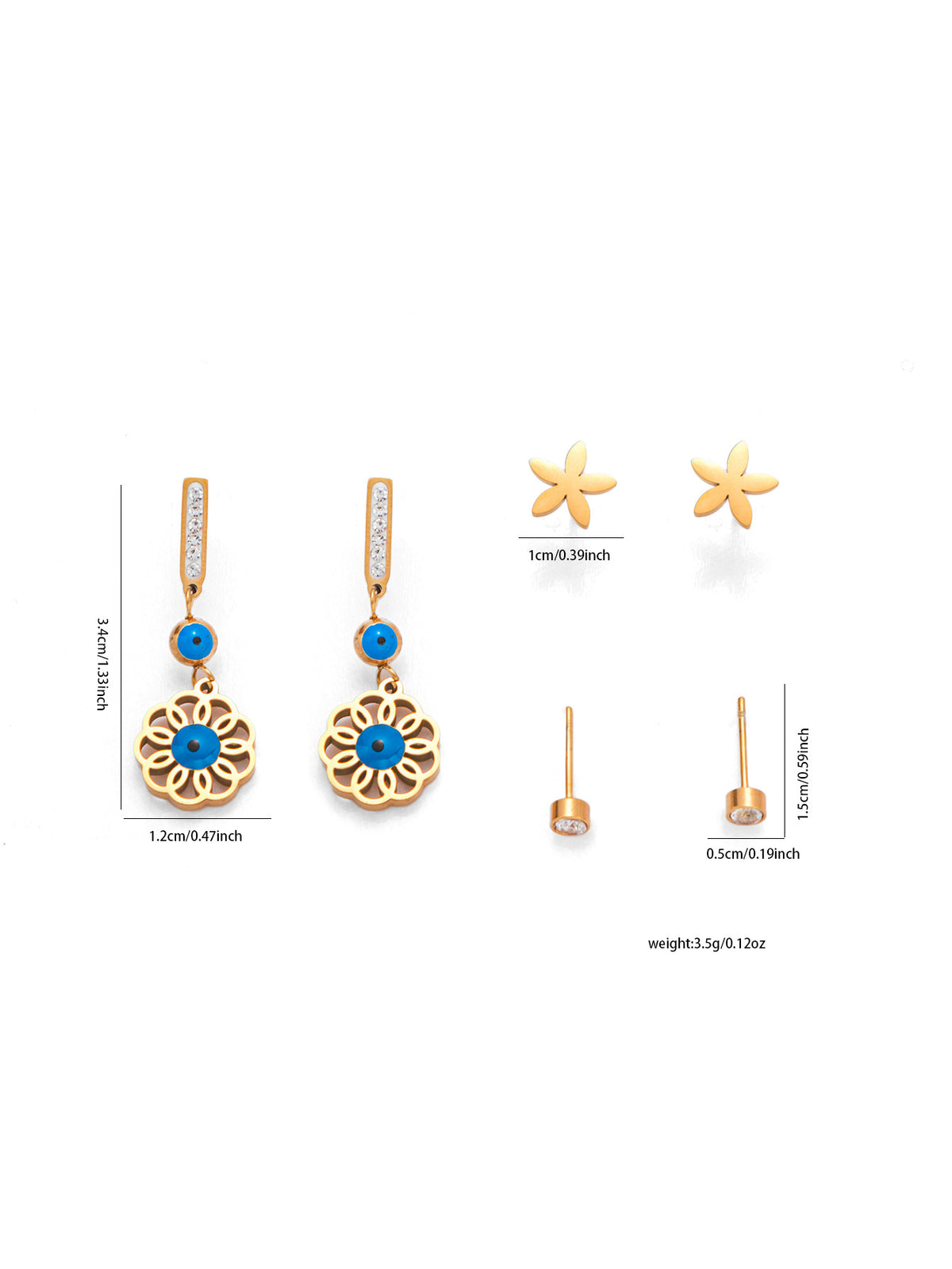 C-shaped Hoop Earrings Set Heart Star Bowknot Steel Stud Earrings