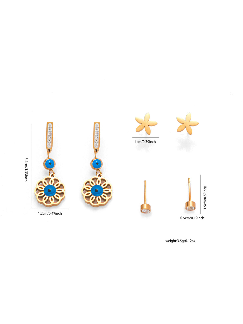 Round Earring Set Heart Star Bowknot Steel Stud Earrings