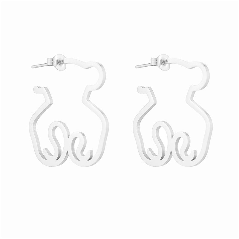 Fashion Steel Color Suit Stainless Steel Hollow Bear Necklace Earring Set